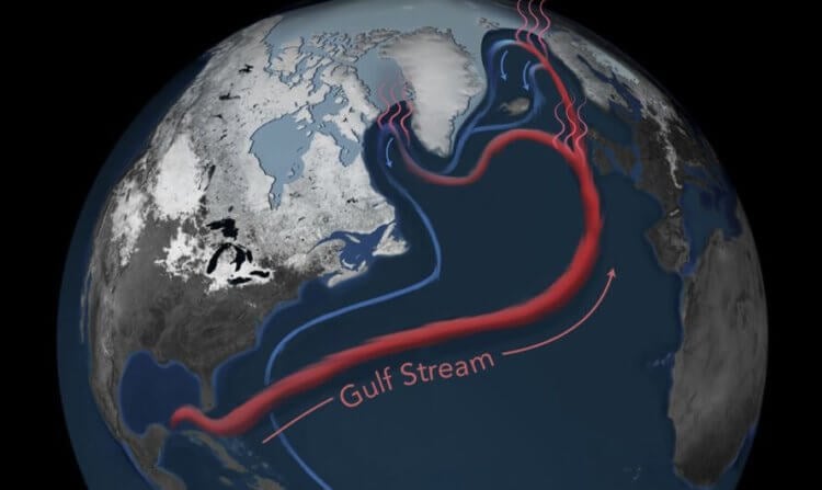 Что такое атлантическая меридиональная опрокидывающая циркуляция. Гольфстрим является частью AMOC. Фото.
